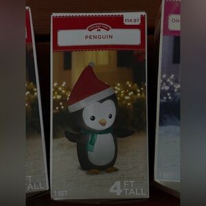 Holiday Time Festive Penguin Inflatable with Red Hat and Green Scarf